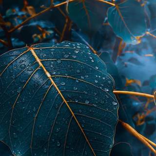 Blue leaf with gold highlights