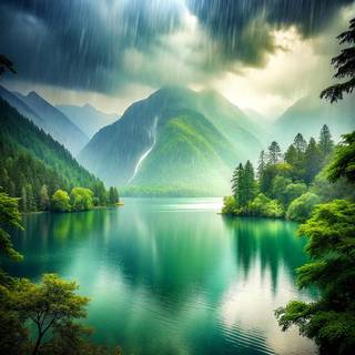 Beautiful Lake with rain