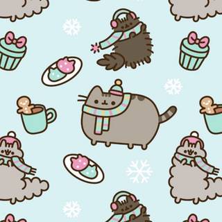 kawaii Pusheen winter wallpaper