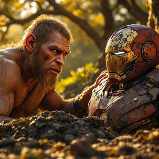 A Neanderthal finds an Ironman suit.