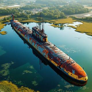 Old Nuclear Submarine in a Small Pond.