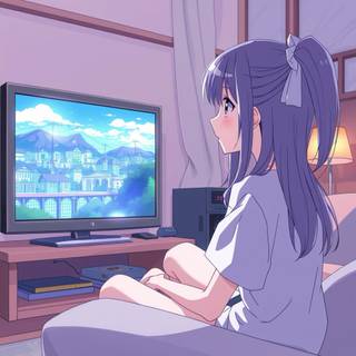 credit me! AI anime girl watching tv