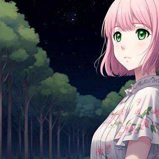 pretty anime girl looking at the sky! credit mee