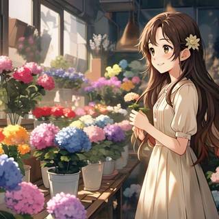 anime girl in a flower shop