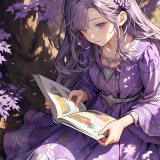 pretty anime girl reading (lavender color)
