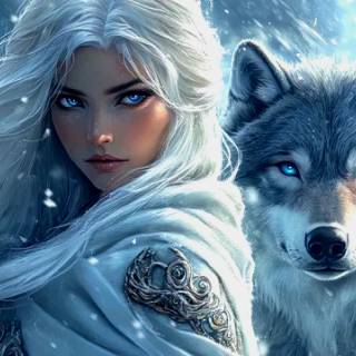 winter wolf and girl
