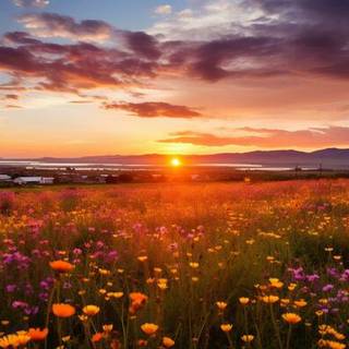 sunset with flowers