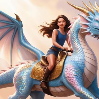 pink blue and gold dragon and girl rider
