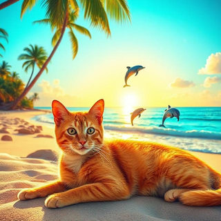 Cat On The Beach