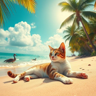 Cat laying on the beach