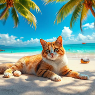 Cat laying on the beach