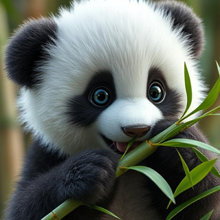 Panda Cub Eating Bamboo