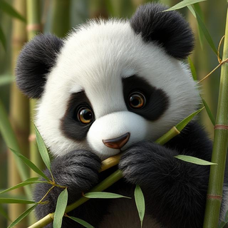 Panda Cub Eating Bamboo