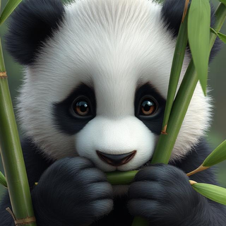 Panda Cub Eating Bamboo