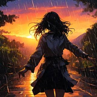 anime girl dancing in the rain