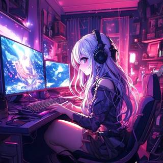 anime girl playing video games