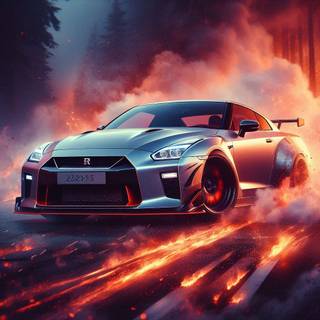 Nissan Gtr drifting and burning out