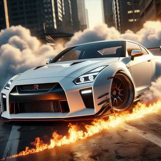 Nissan Gtr r35 burning out and drifting