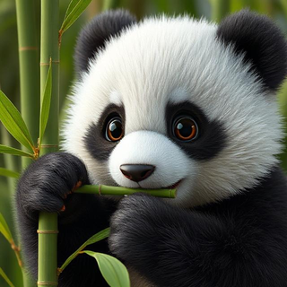 Panda Cub Eating Bamboo