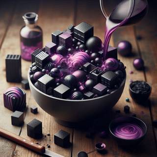 black and purple cubes mixed liquid 