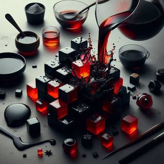 black and red cubes mixed liquid