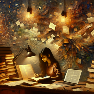 Student Immersed in Books by QuantumCurator