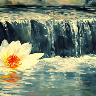 Waterfall and Lotus Flower by robokoboto