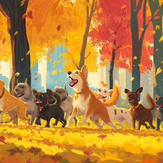 Playful Dogs in Autumn Forest by robokoboto