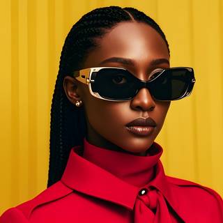 A confident black female model poses with elegance