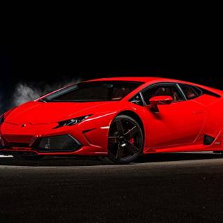 red lamborghini  in black room in 4K 