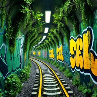 Neon Abandoned Train Tunnel