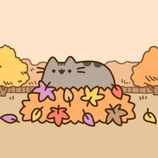 Pusheen Autumn Leaf Pile Wallpaper