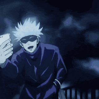 gojo on the phone laughing