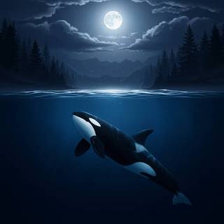 Orca Whale underneath the Moonlight