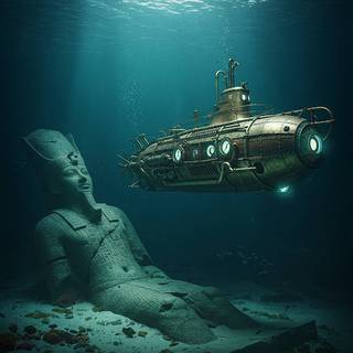 Steampunk Submarine discovers an Ancient Statue