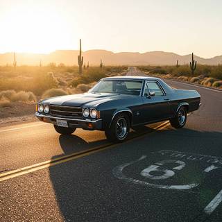 1970 El Camino cruising on Route 66