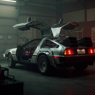Delorean Time Machine parked in Garage