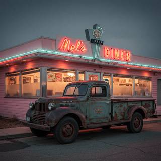 1946 Dodge WC Pickup Truck parked outside of an old Diner