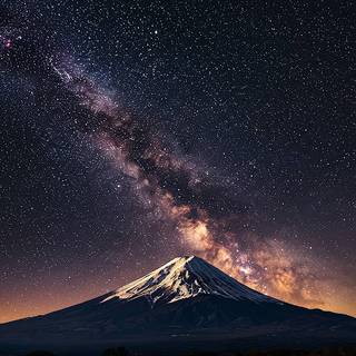 Mt. Fuji underneath the Milky Way