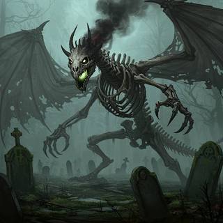 Skeletal Dragon guarding an old Graveyard