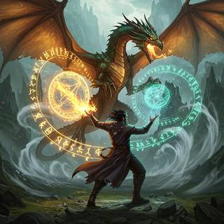 Sorcerer conjuring a Dragon