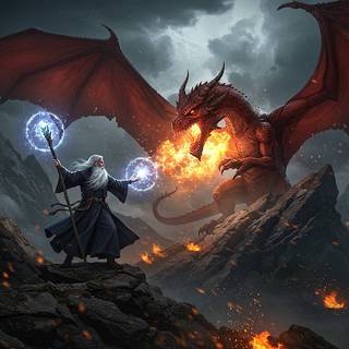 Wizard vs a Dragon