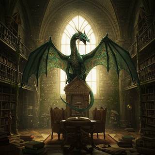 Dragon in an old Ancient Library