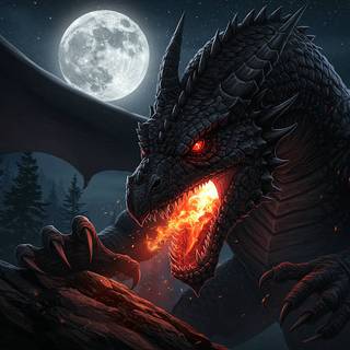 Fire Breathing Black Dragon with Blood Red Eyes