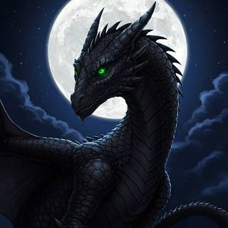 Black Dragon with Emerald Green Eyes