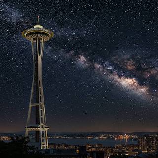 Seattle Space Needle underneath the Milky Way
