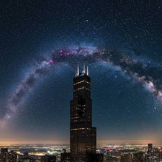 Willis Tower underneath the Milky Way