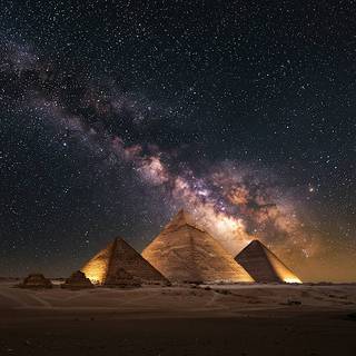Great Pyramids of Giza underneath the Milky Way