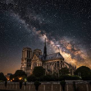 Notre Dame Cathedral underneath the Milky Way