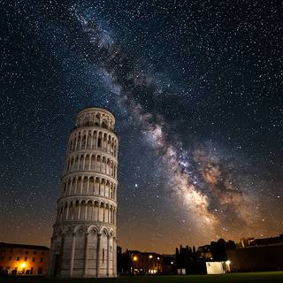 Leaning Tower of Pisa underneath the Milky Way
